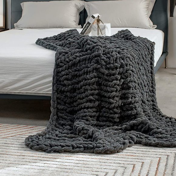 Bedding Chunky Knitted Chenille Blanket Dark Grey Poshmark